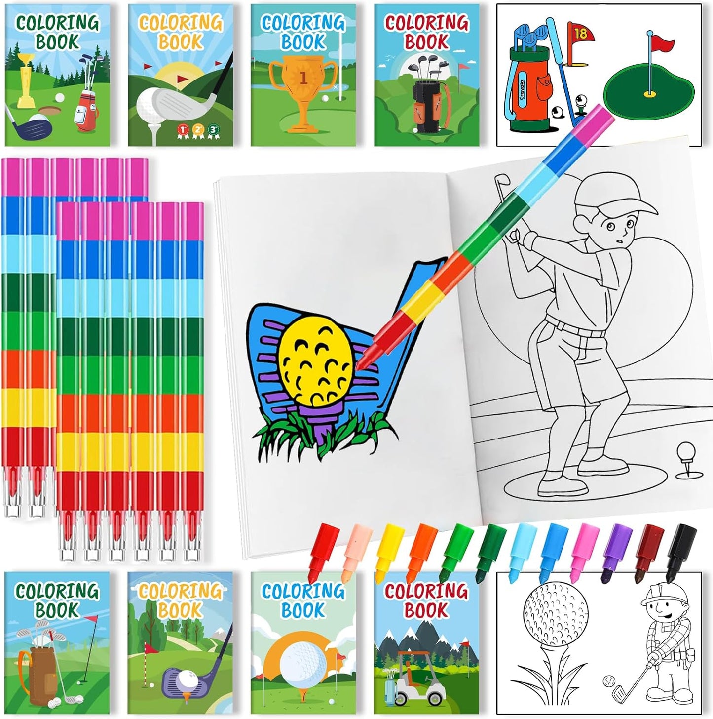 24Pcs Golf Coloring Books for Kids Golf Ball Sports Party Favors Activity Books Bulk with Pens for Boys Birthday Party Goodie Bag Stuffers Gift Classroom Reward