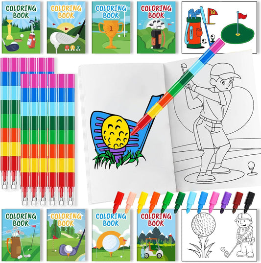 24Pcs Golf Coloring Books for Kids Golf Ball Sports Party Favors Activity Books Bulk with Pens for Boys Birthday Party Goodie Bag Stuffers Gift Classroom Reward