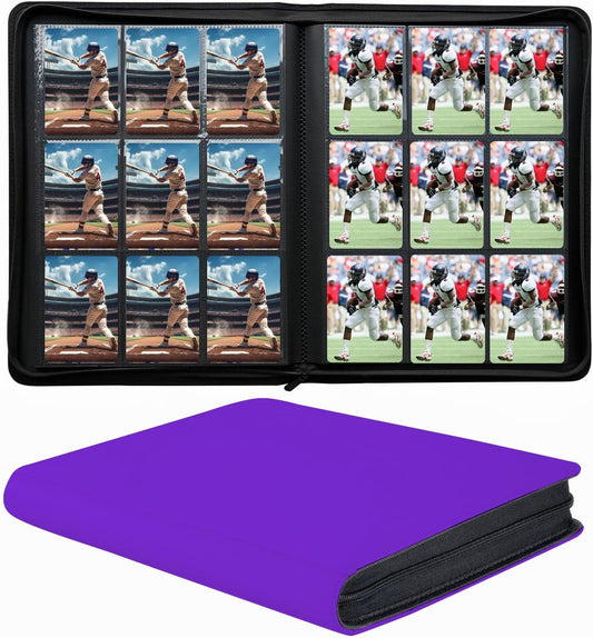 9-Pocket Zippered Trading Card Binder, 864 Pockets Double-Sided Side-Loading Card Organizer Album, PU Leather Card Holder Protector for MTG, TCG, Sports Cards (Purple)
