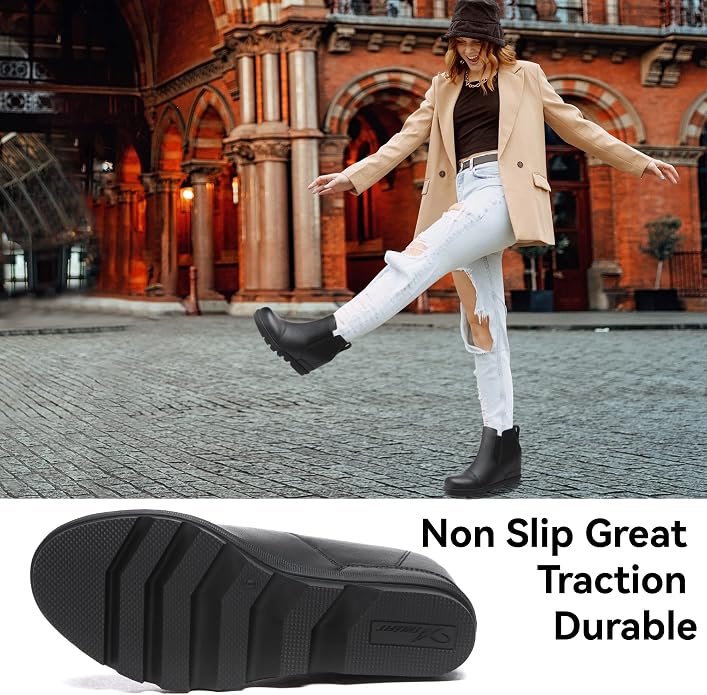 Athlefit Women's Wedge Ankle Boots Comfortable Slip On Wedge Booties - Image 5
