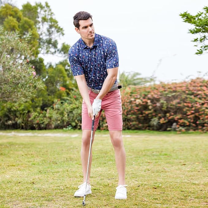 Golf Shirts for Men Dry Fit Short Sleeve Print Performance Moisture Wicking - Image 3