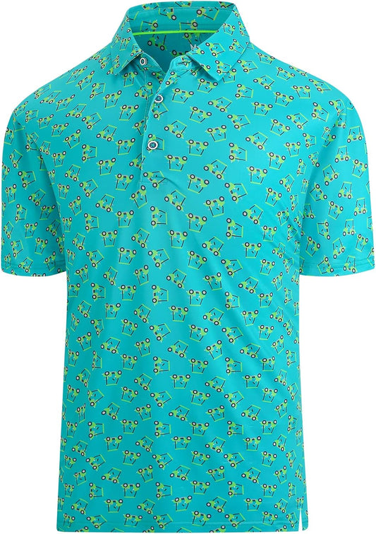 Hodaweisolp Golf Shirts for Men Dry Fit Print Moisture Wicking Performance Short Sleeve Polo Shirt