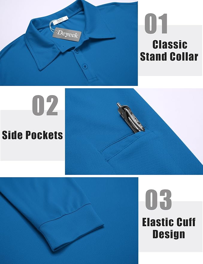 Deyeek Men's Polo Shirts Long Sleeve Golf Polo Shirts - Image 3