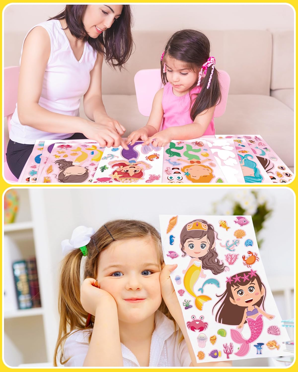 24 Pcs Make Your Own Mermaid Sticker Sheets for Kids with Mermaid Face Stickers for Toddlers Crafts Activities Gift Bag Stuffers Birthday Party Favors for Kids