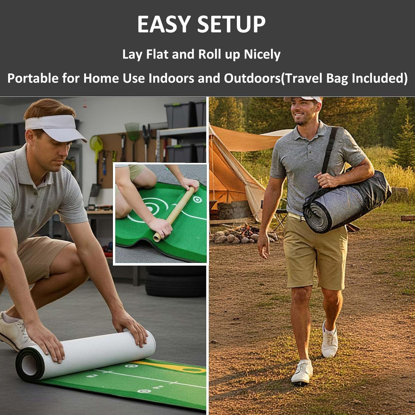 10ft Putting Green Indoor, Golf Putting Mat with Putting Mirror, Storage Bag, Putting Cup, Putting Ring, Roller Brush, Golf Mats Practice Outdoor & Indoor Use, Golf Gifts for Men Golfers