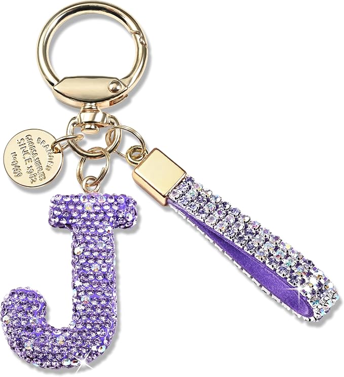 Pink Blue White Initial Letter Keychain Gift by JINGUAZI