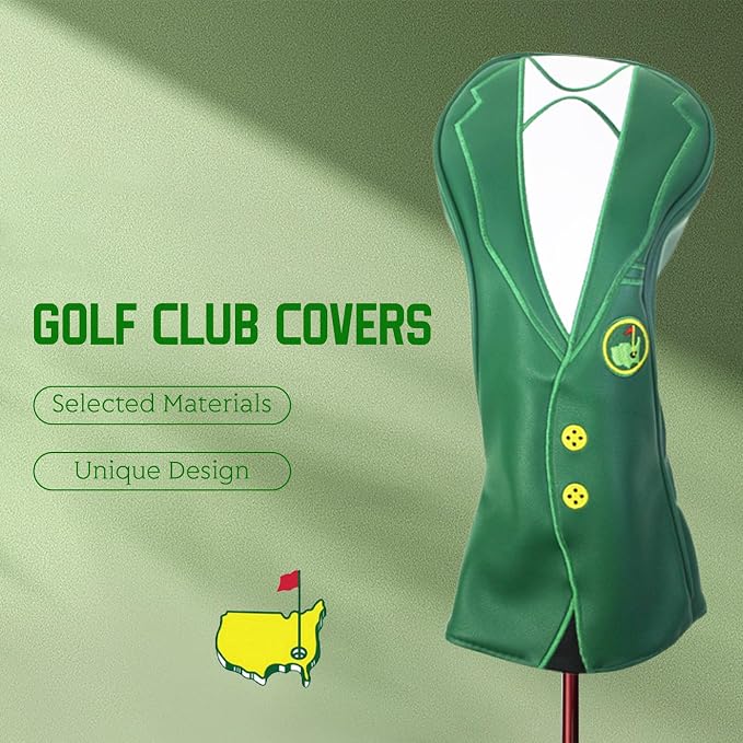 Green Jacket Golf Club Covers, PU Leather Elastic Neckline Golf Head Covers - Image 2