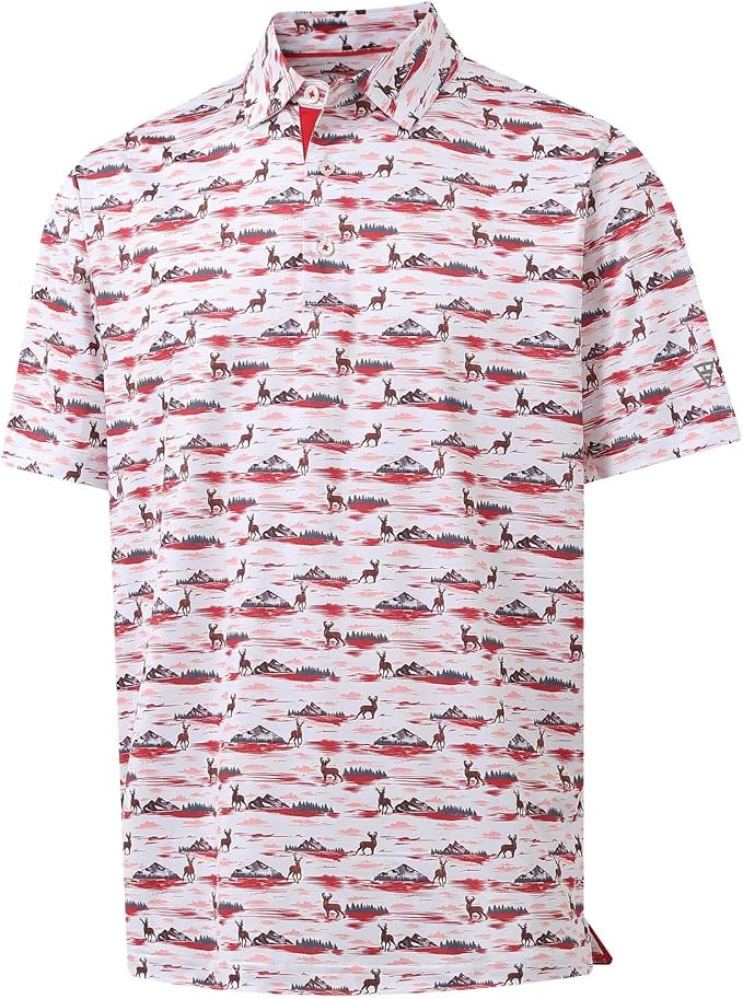 M MAELREG Mens Golf Shirt Short Sleeve Dry Fit Print Moisture Wicking by MAELREG