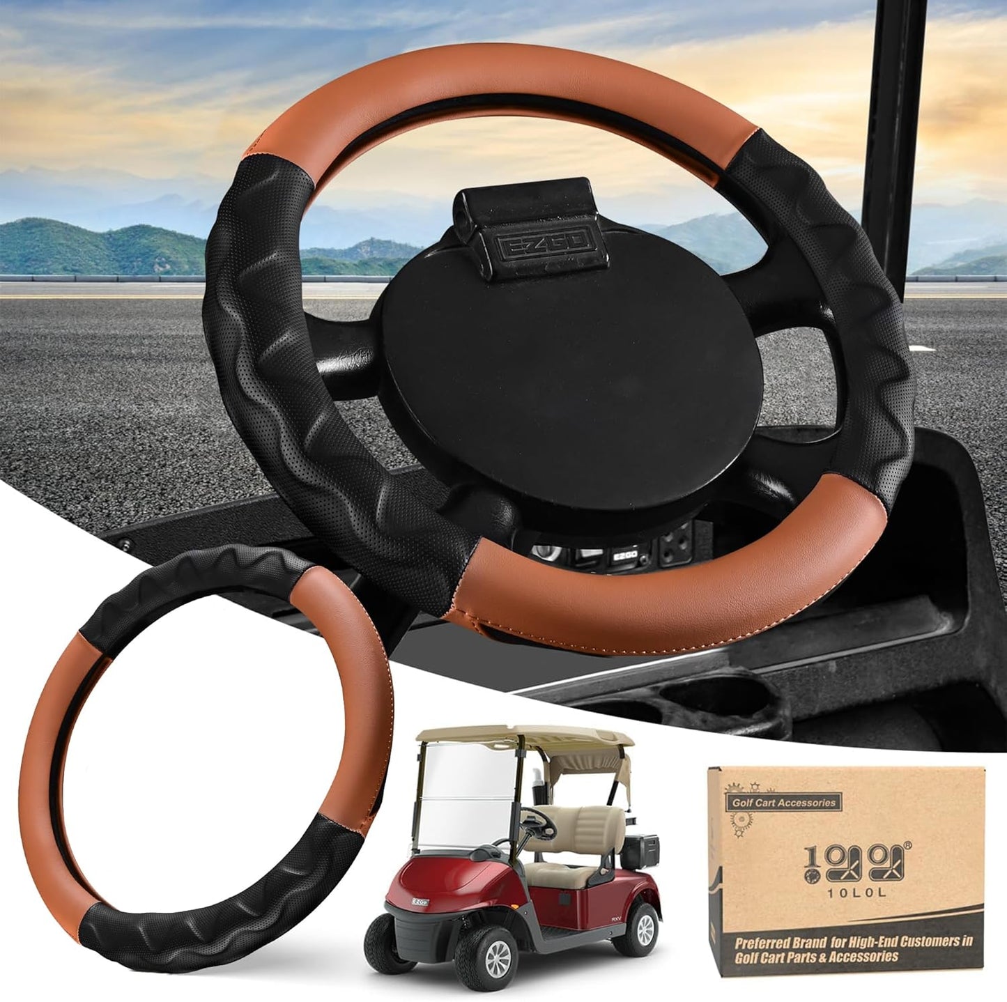 10L0L 13 Inch Golf Cart Steering Wheel Covers for EZGO TXT&RXV, Upgraded Microfiber Anti-Slip Steering Wheel Cover with Pu Leather