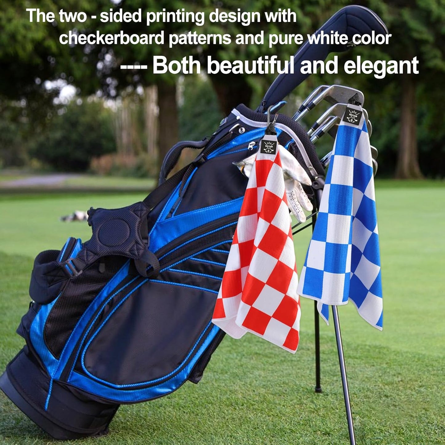 2 Pack 24"x16" Magnetic Golf Towels - Premium Waffle Pattern, with Magnet & Carabiner Clip for Golf Bags, Carts & Clubs. Essential for Men & Women Golfers - Blue/Blue