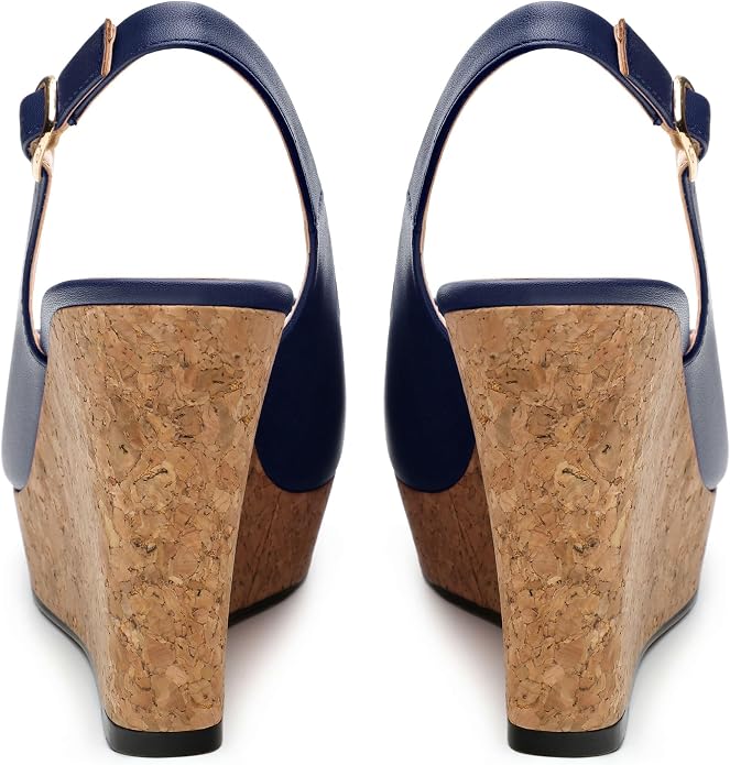Womens Peep Toe Wedge Heels Matte Fashion Cork Slingback Pumps Platform Wedge - Image 4