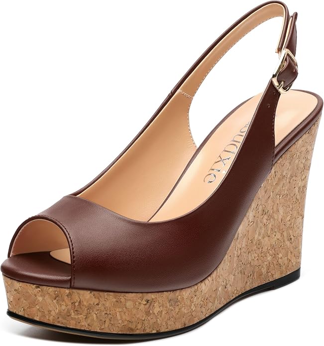 Womens Peep Toe Wedge Heels Matte Fashion Cork Slingback Pumps Platform Wedge by zasudxie