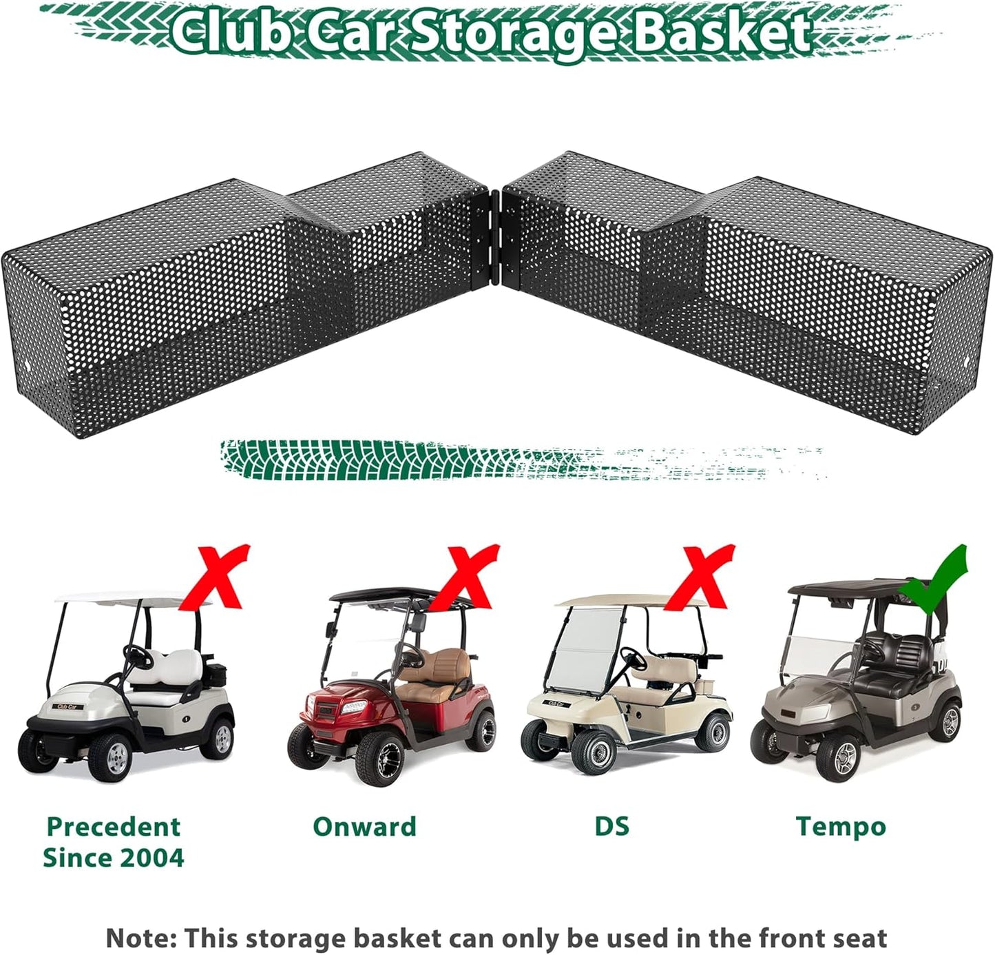 10L0L Golf Cart Inner Storage Utility Basket-Premium Steel Anti-Rust Suitable for Golf Cart Club Car Tempo Front Dash Storage Tray Organizer (Black)
