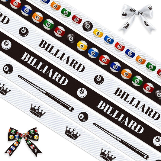6 Rolls Grosgrain Billiard Ribbon for Sports Party DIY Crafts – 0.39 Inch White Black Sport Ribbon for Wreath Bows Wrapping Birthday Party Home Decoration Supplies 30 Yards