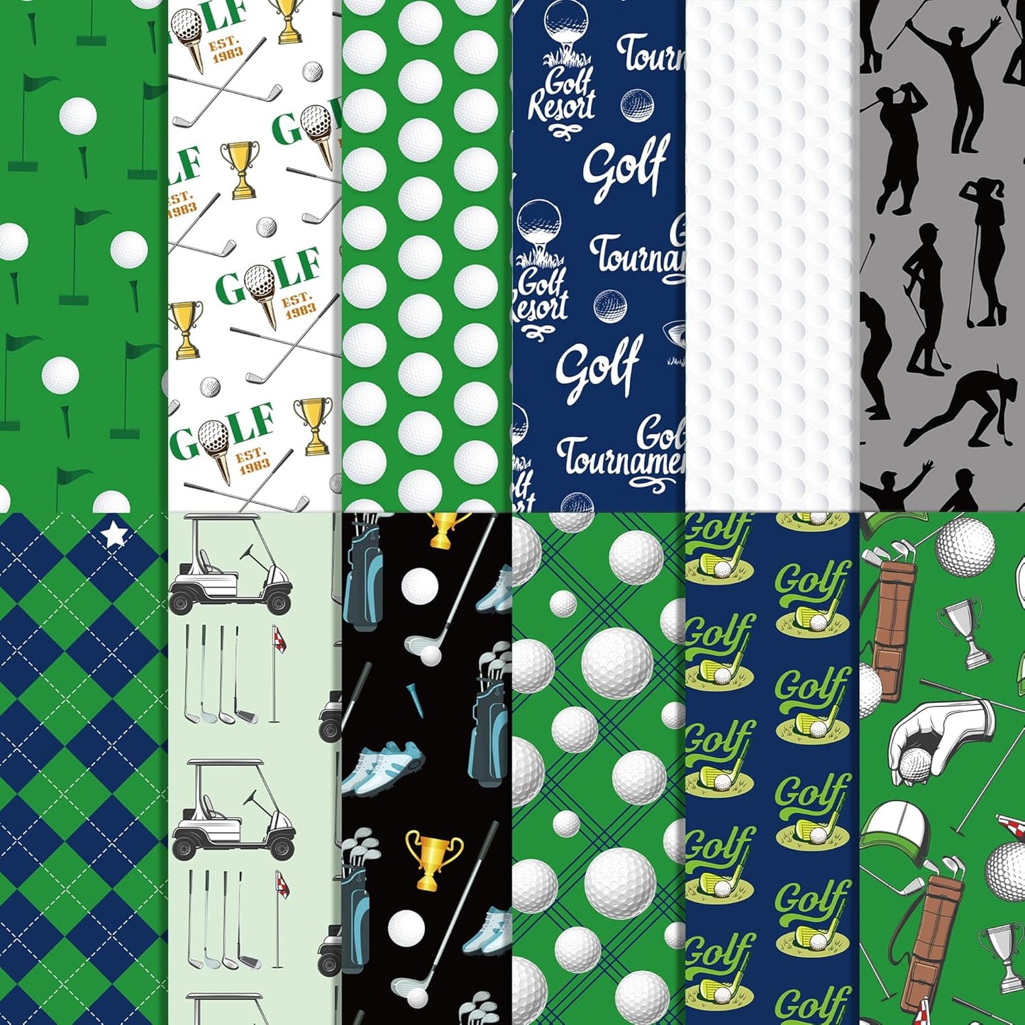 24 Sheets Golf Scrapbook Pad 12'' x 12'' Green White Golf Ball Double-Sided Pattern Paper Sports Golfing Golf Scrapbooking Paper for Background Card Making Origami DIY Craft