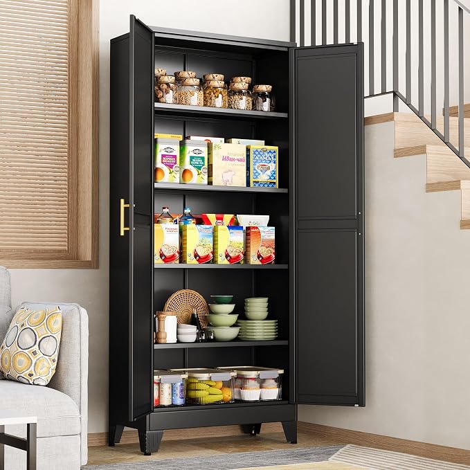 Black Pantry Storage Cabinet, Metal Storage Cabinet, by RISTERN