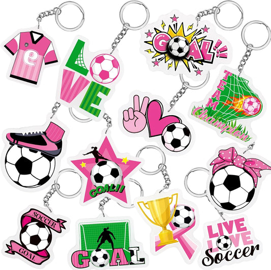 Batiyeer 36 Pack Pink Soccer Ball Keychains Bulk Party Favors Sports Ball Key Chains Funny Keyring Gifts for Birthday Supplies