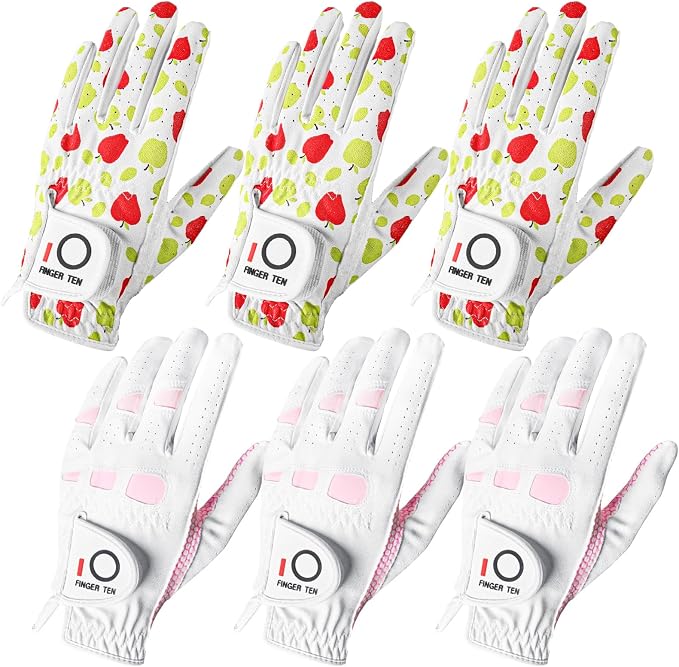 FINGER TEN Women’s Golf Gloves Ladies Left Hand Right Handed Golfer Value 6 Pack by FINGERTENSport