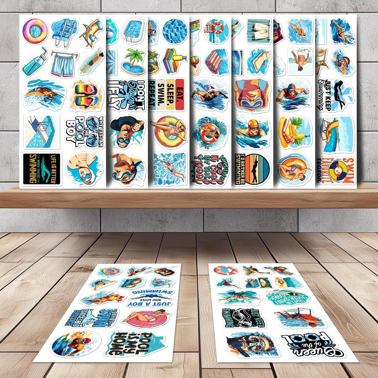 108 PCS Swimming Stickers, Waterproof Vinyl Swim Stickers Pack for Water Bottles, Laptop, Scrapbook, Helmet, Cell Phone, Luggage, Swim Team Gift