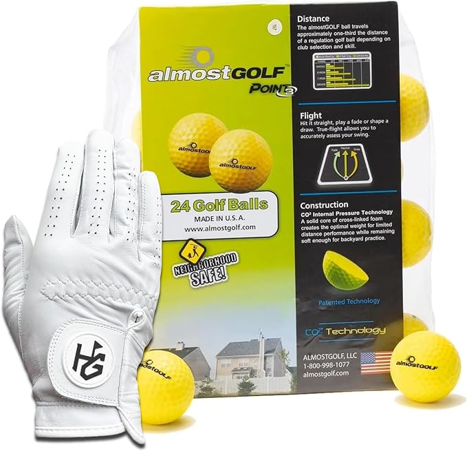 Men’s Golf Glove + 24 Yellow Almost Golf Practice Balls + Poker Chip Ball by HELLAFARGOLF