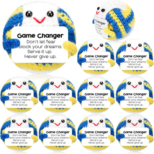 12pcs Funny Volleyball Gifts for Team Bulk Positive Volleyball Balls with Motivational Cards Handmade Mini Crochet Team Gift for Coach Women Men Coworker Birthday Christmas Party Favors
