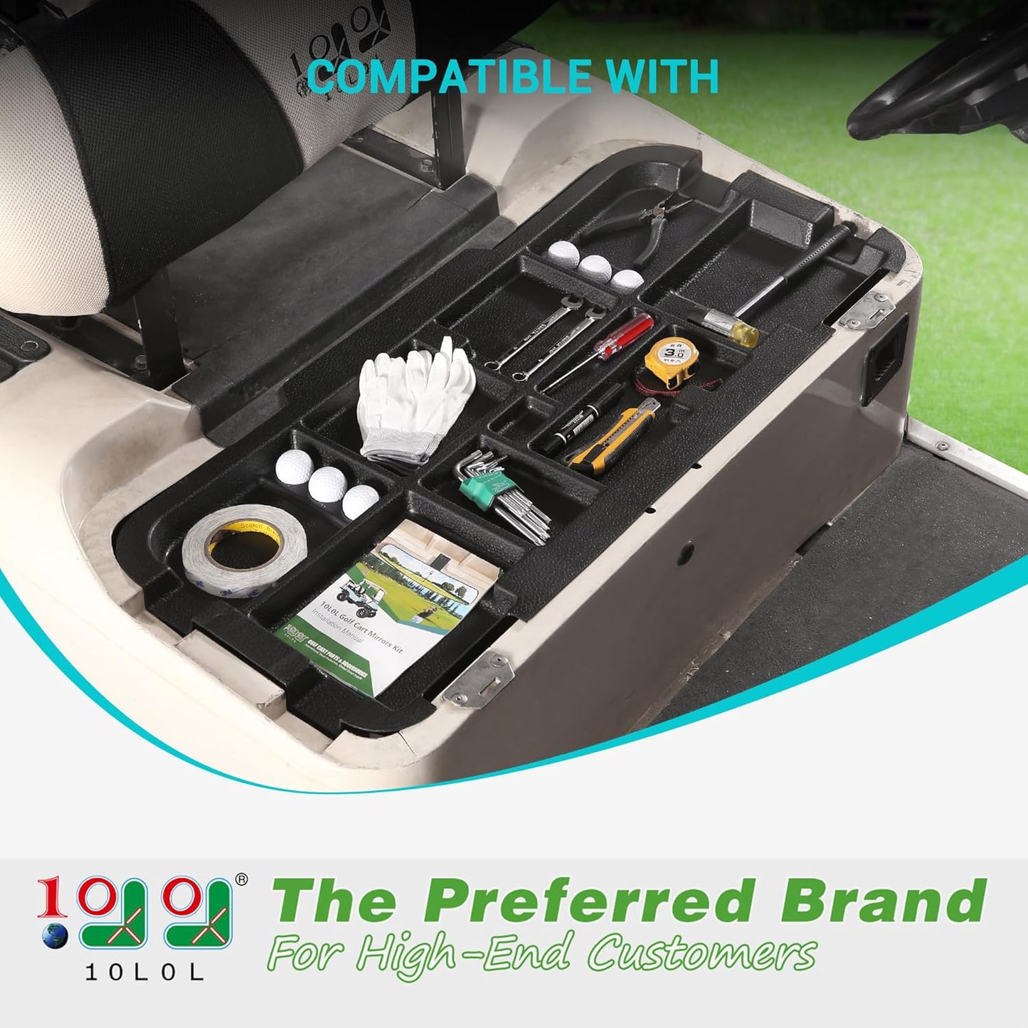 10L0L Golf Cart Under Seat Storage Tray Fits EZGO TXT, RXV, Club Car DS, Club Car Precedent, Yamaha G29, Electric Vehicle with Original Trojan Battery Underseat Organizer Container Holder Plate