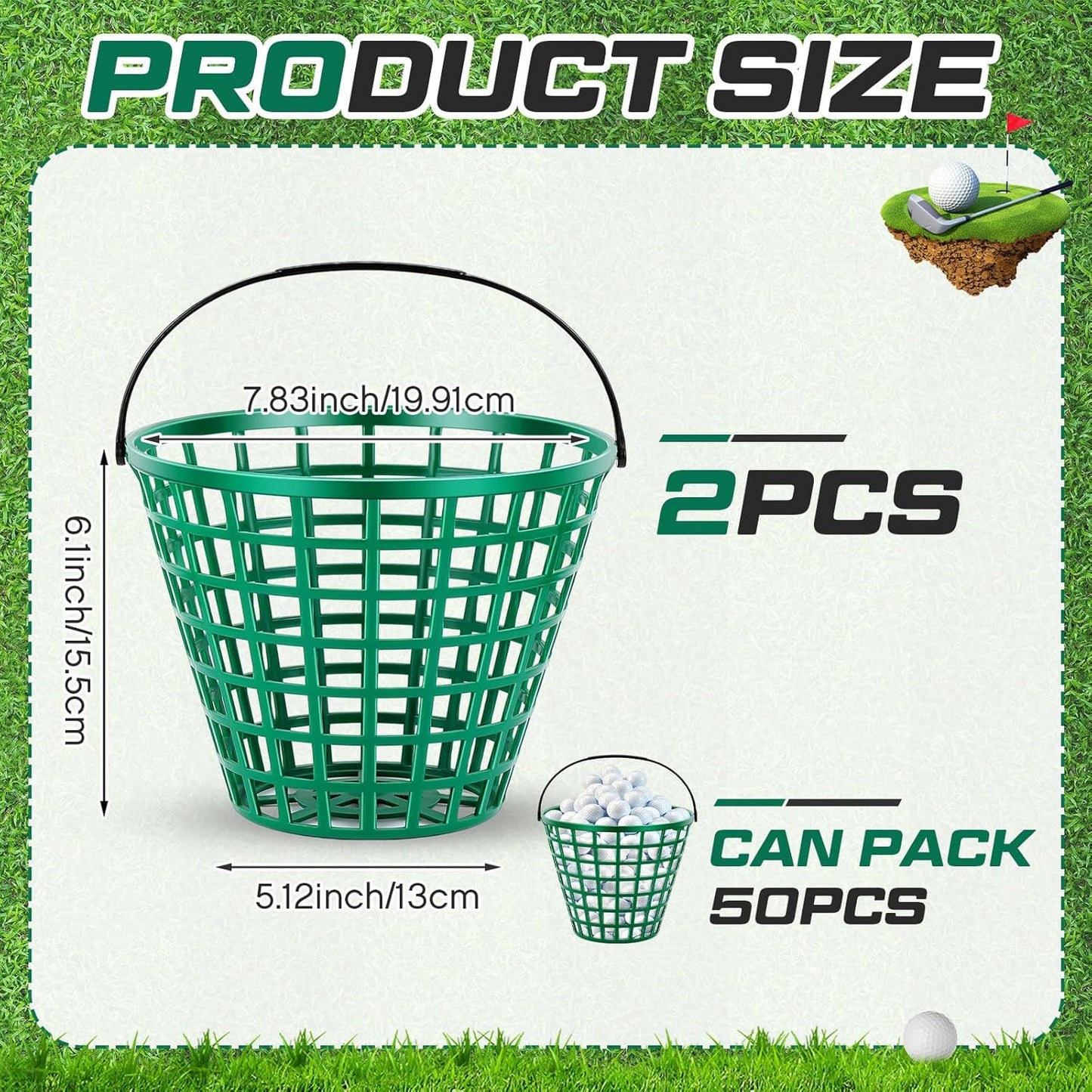 2 Pcs Golf Ball Basket, Can Hold Balls Golf Ball Container with Handle Ball Holder Contain Stadium Accessories Golf Ball Storage Bucket for Golf Storage Accessories