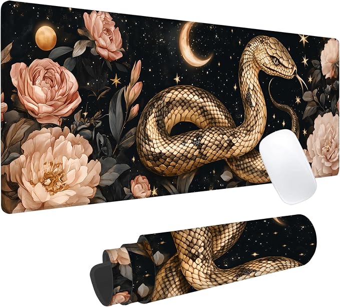 Snake and Moon Gaming Mouse Pad, Office Desk Mat, Anti-Slip Rubber Base Cool by cromcu