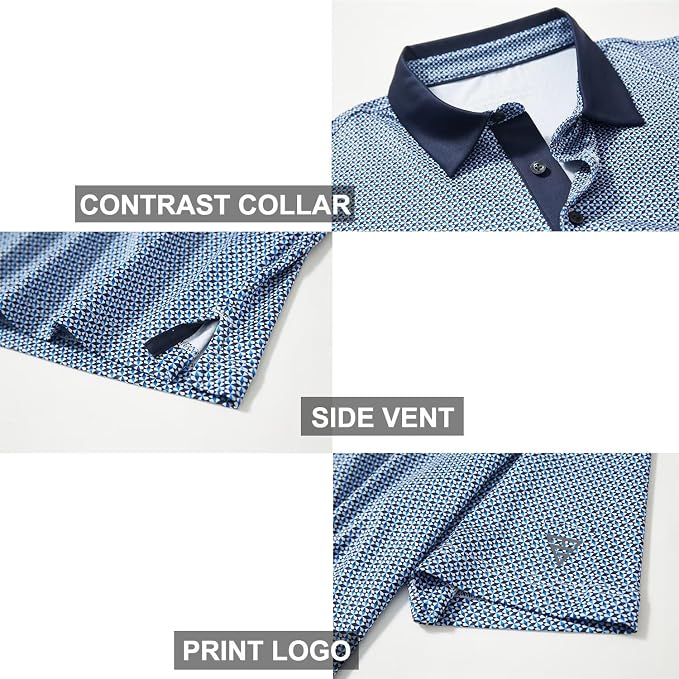 Golf Shirts for Men Dry Fit Short Sleeve Print Performance Moisture Wicking - Image 4