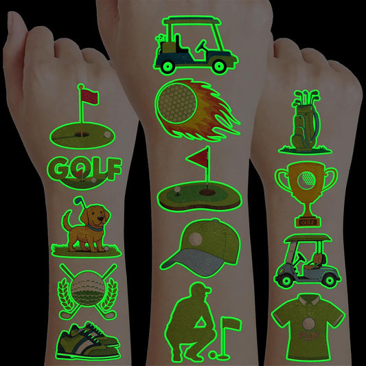 96 PCS Golf Sport Pre-Cut Luminous Glow in The Dark Temporary Tattoos | Super Cute Themed Birthday Party Favors, Supplies, Decorations, Green Sport Fake Tattoo Stickers Gifts for Boys Girls