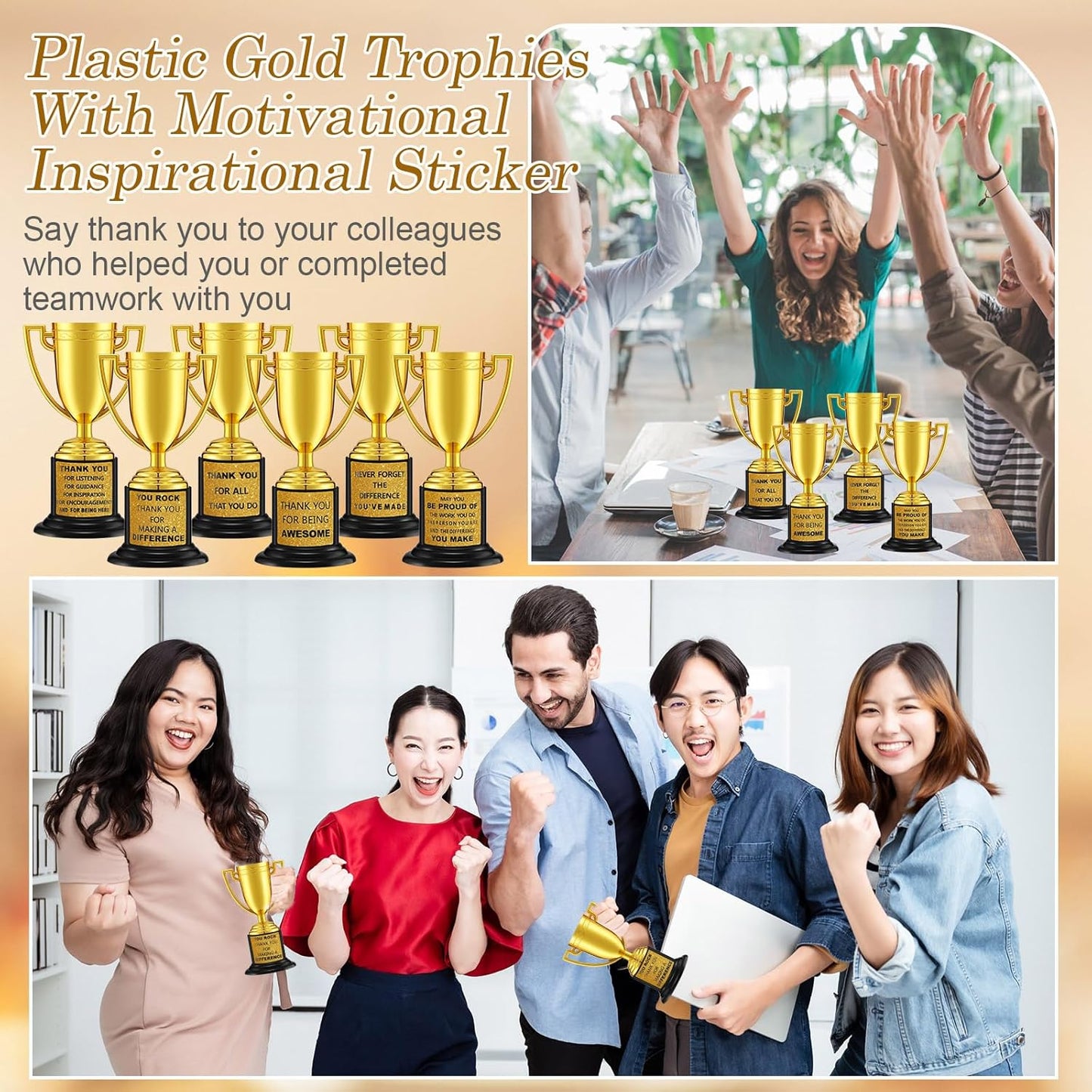 Highergo 24 Pcs Mini Trophies Awards Plastic Gold Trophy Cups Party Favors Adults Metal Trophy with Stickers for School Football Golf Sports Competition Staff Reward Appreciation Gifts