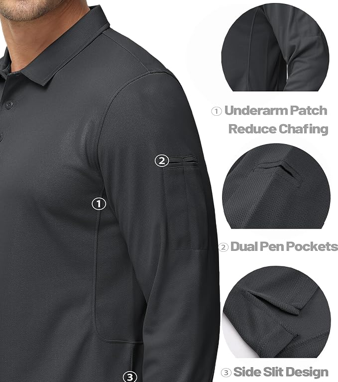 MAGCOMSEN Men's Polo Shirts 3 Button Quick Dry Performance Long Sleeve Tactical - Image 4