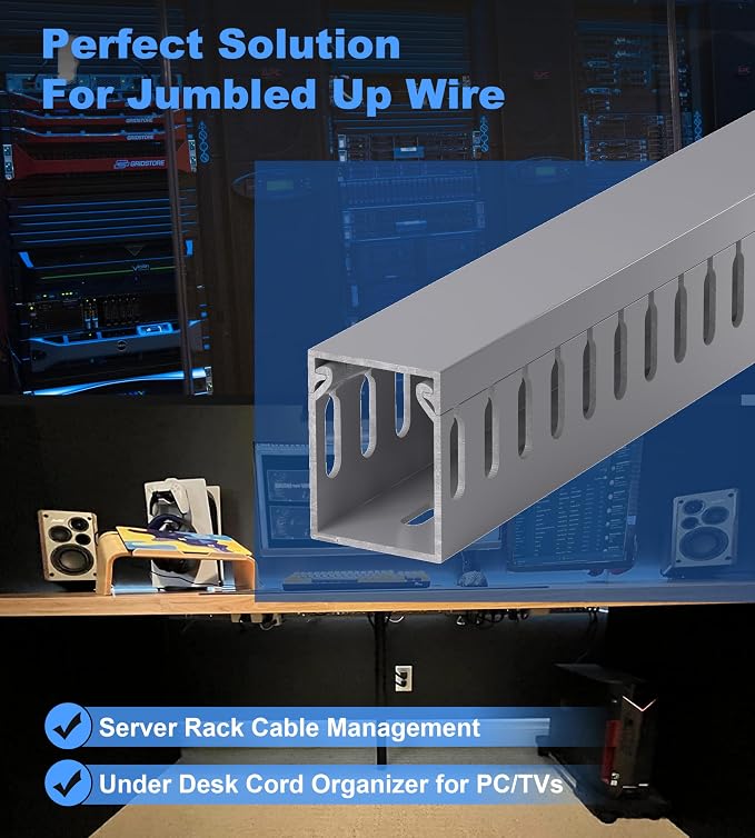 ZhiYo H1.6 x W1.2in Cable Raceway, 6.6ft Server Rack Cable Management Under - Image 5