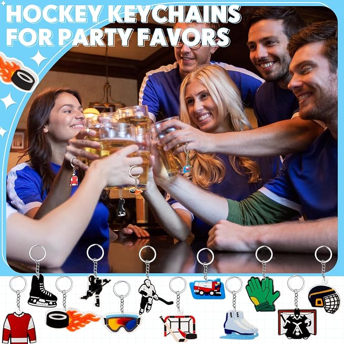 Batiyeer 72 Pack Ice Hockey Keychains Bulk Party Favors Sports Ball Key Chains - Image 5