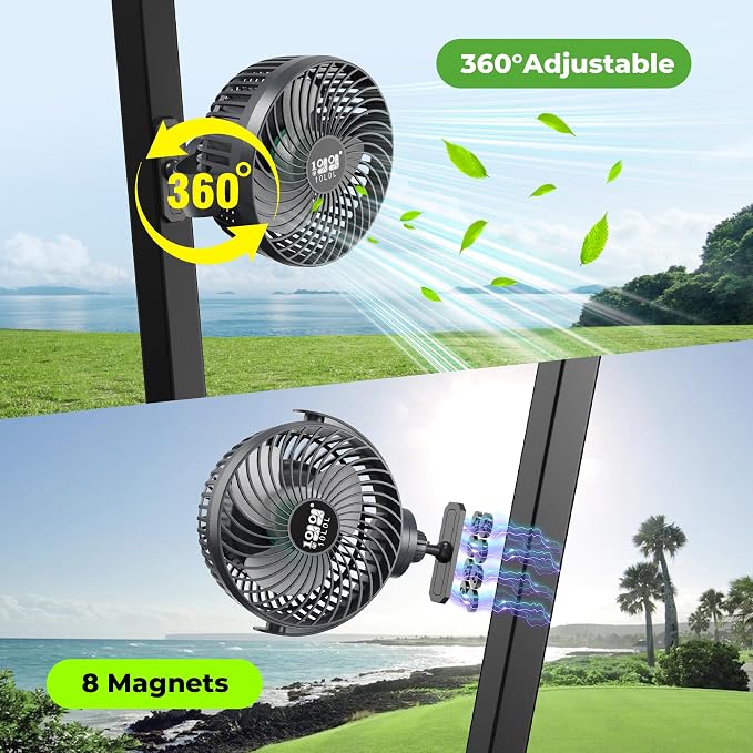 10L0L Golf Cart Fan with Magnetic Mount & 56Hrs Runtime - 8000mAh Battery - Image 3