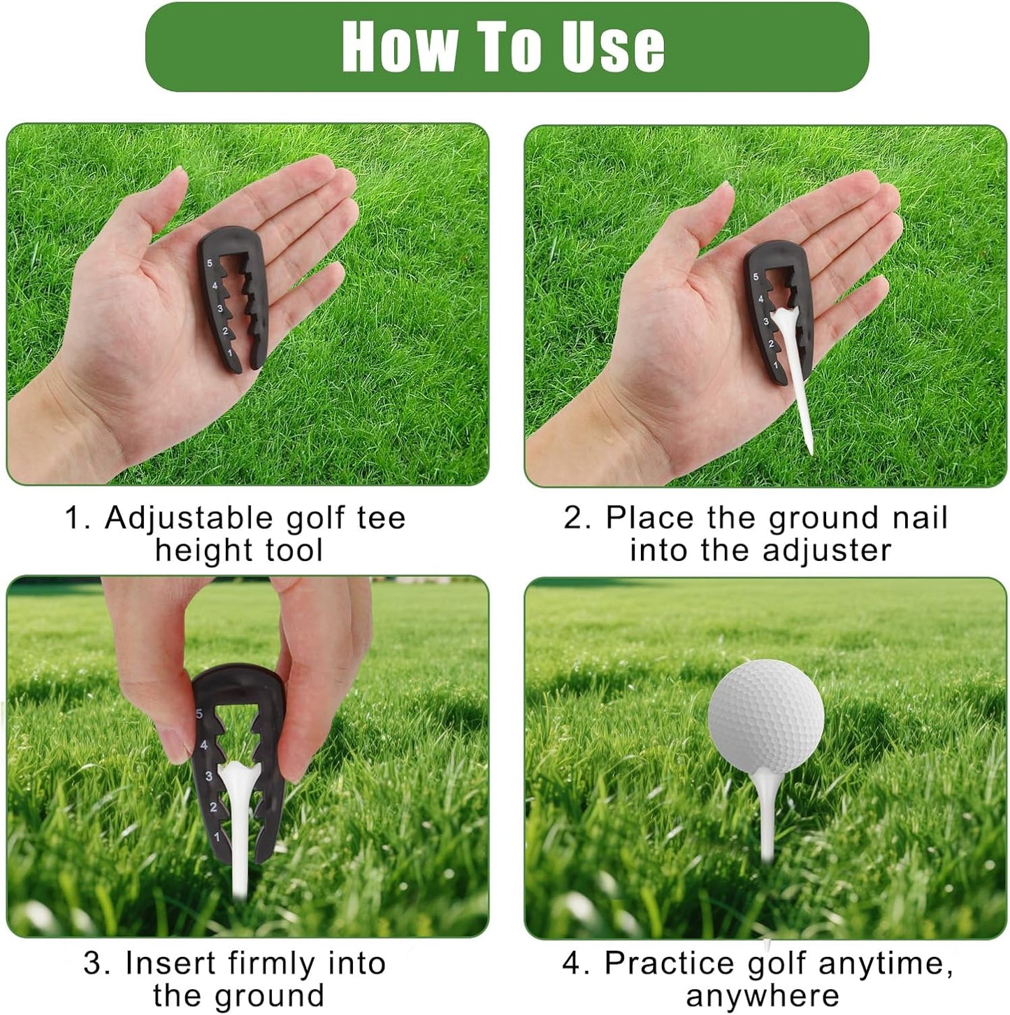 2 Pack Adjustable Golf Tee Height Tool, Outdoor Golf Training Aid Precision Tee Height Setter Elevator Tools for Consistent Swings