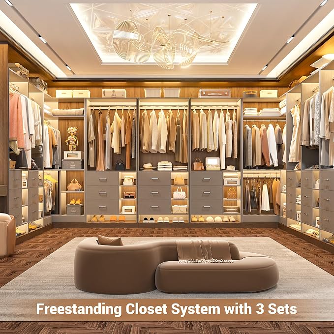 Aheaplus Closet System with 6 Drawers, 4 Hanging Rods & Corner Tower, Corner - Image 5