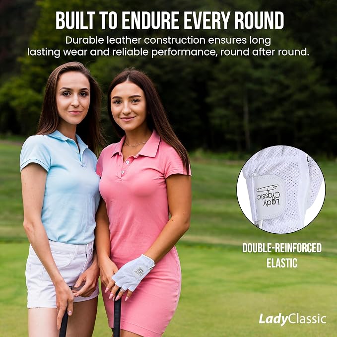 Mesh Half Golf Glove for Women – Premium Cabretta Leather Palm, Breathable Mesh - Image 4