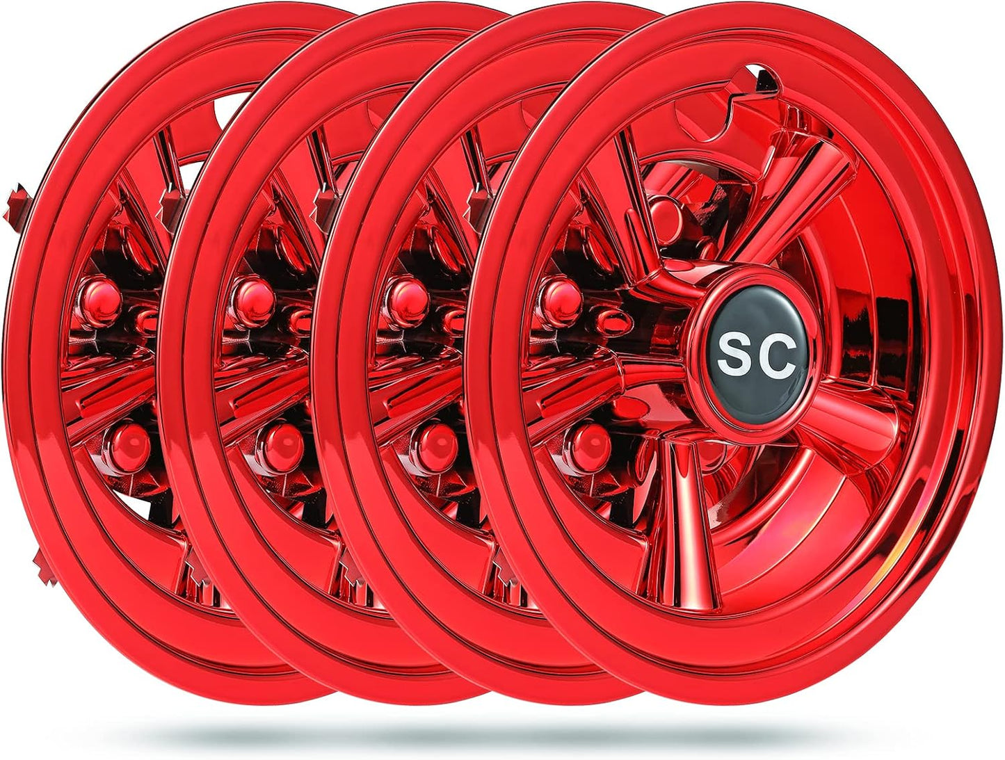 HUNCHENXIANG Golf Cart SS Wheel Covers for EZGO, Club Car, Yamaha Par Car- 8 Inch Chrome Hub Caps Set of 4 (Red)