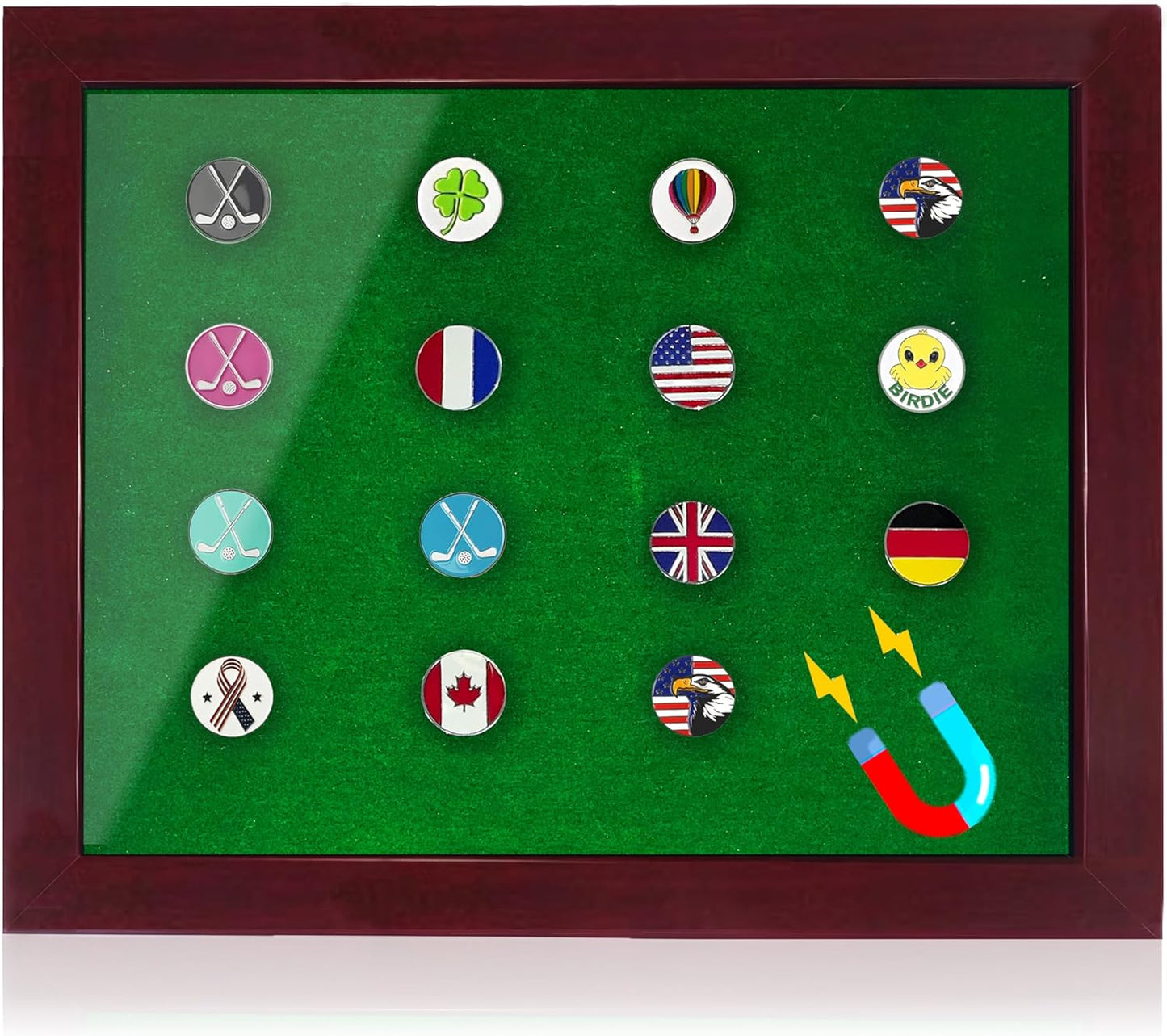 20 Golf Ball Marker Display Case Magnetic 11" W x 9" H Wall Mounted Ball Marker Display Frame Shadow Box Acrylic Cover Magnetic Back Panel Suitable for Collecting Golf Ball Markers
