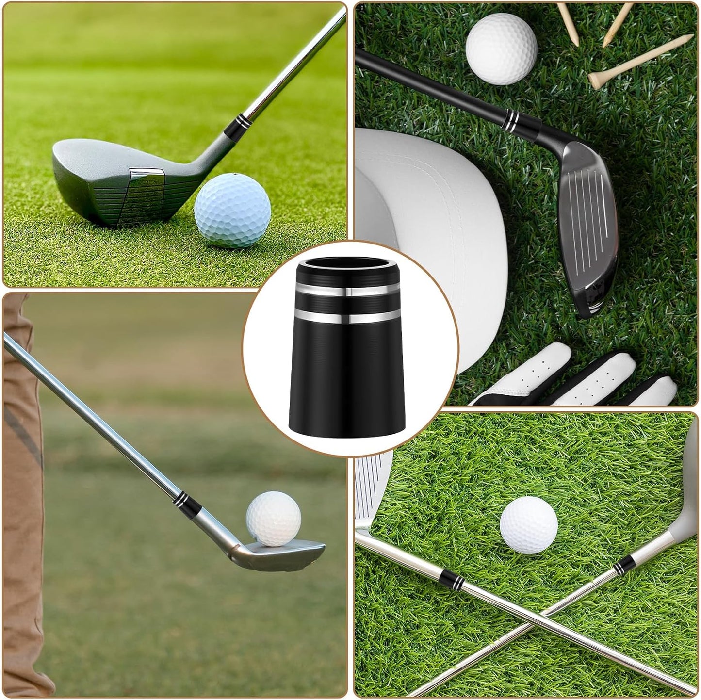 10 Pcs .370 Golf Iron Ferrules with Double Silver Ring Black Golf Ferrule for Taper Tip ID:0.370", OD:0.540", Length:0.750"