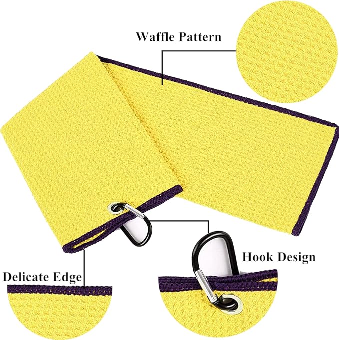 VIVIDLY 2 Pack Tri-fold Golf Towels, Premium Microfiber Fabric Waffle Pattern - Image 3