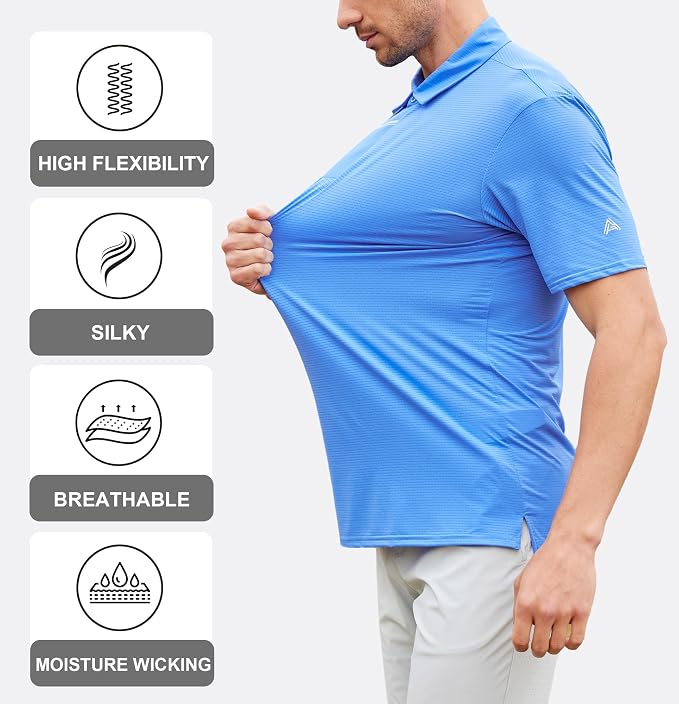 Esabel.C Jacquard Golf Shirts for Men Moisture Wicking Short Sleeve Performance - Image 3