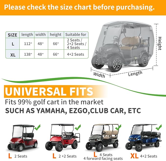 10L0L Heavy Duty 650D Golf Cart Cover - Image 3