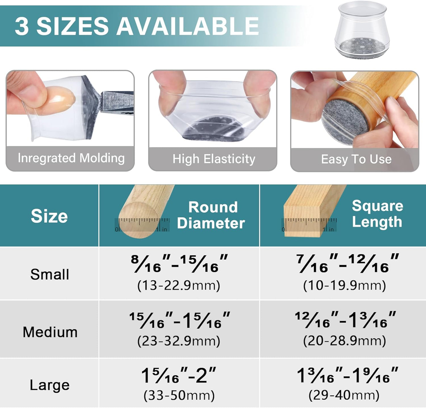 24 Pcs Chair Leg Floor Protectors Round, Silicone Felt Furniture Leg Pads Caps Covers for Hardwood Floors (Fit 15/16" to 1-5/16")