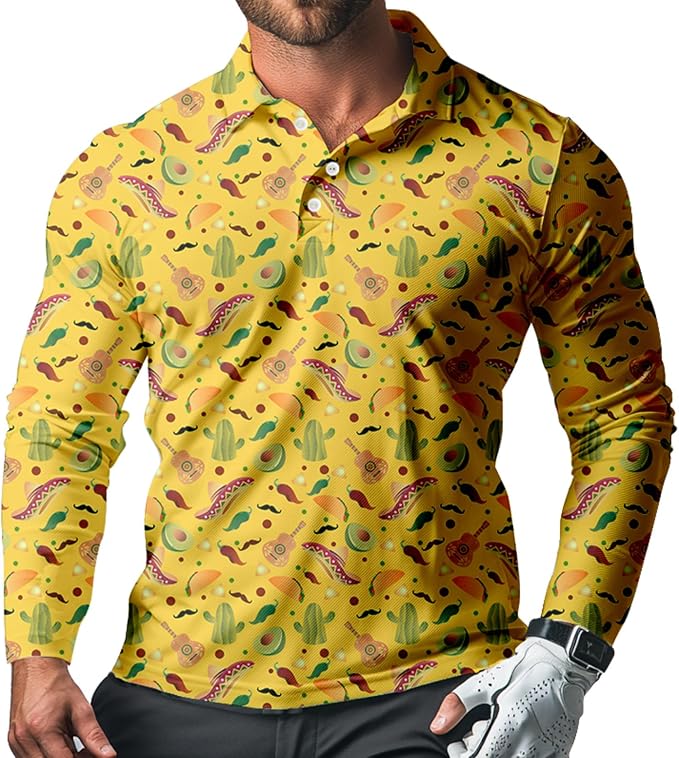 Men's Long Sleeve Golf Shirt Quick Dry 3 Button Work Fishing Outdoor Casual by SQPO