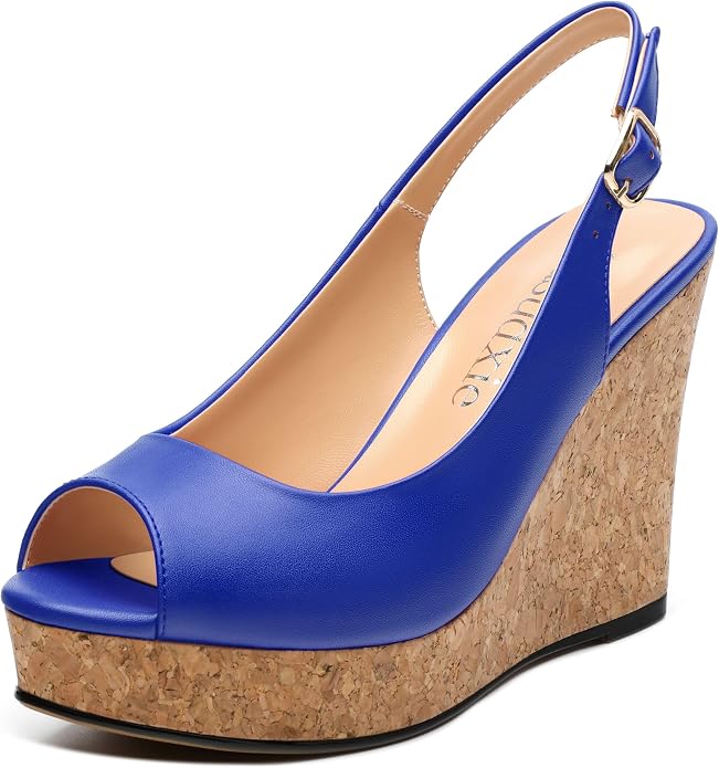 Womens Peep Toe Wedge Heels Matte Fashion Cork Slingback Pumps Platform Wedge by zasudxie