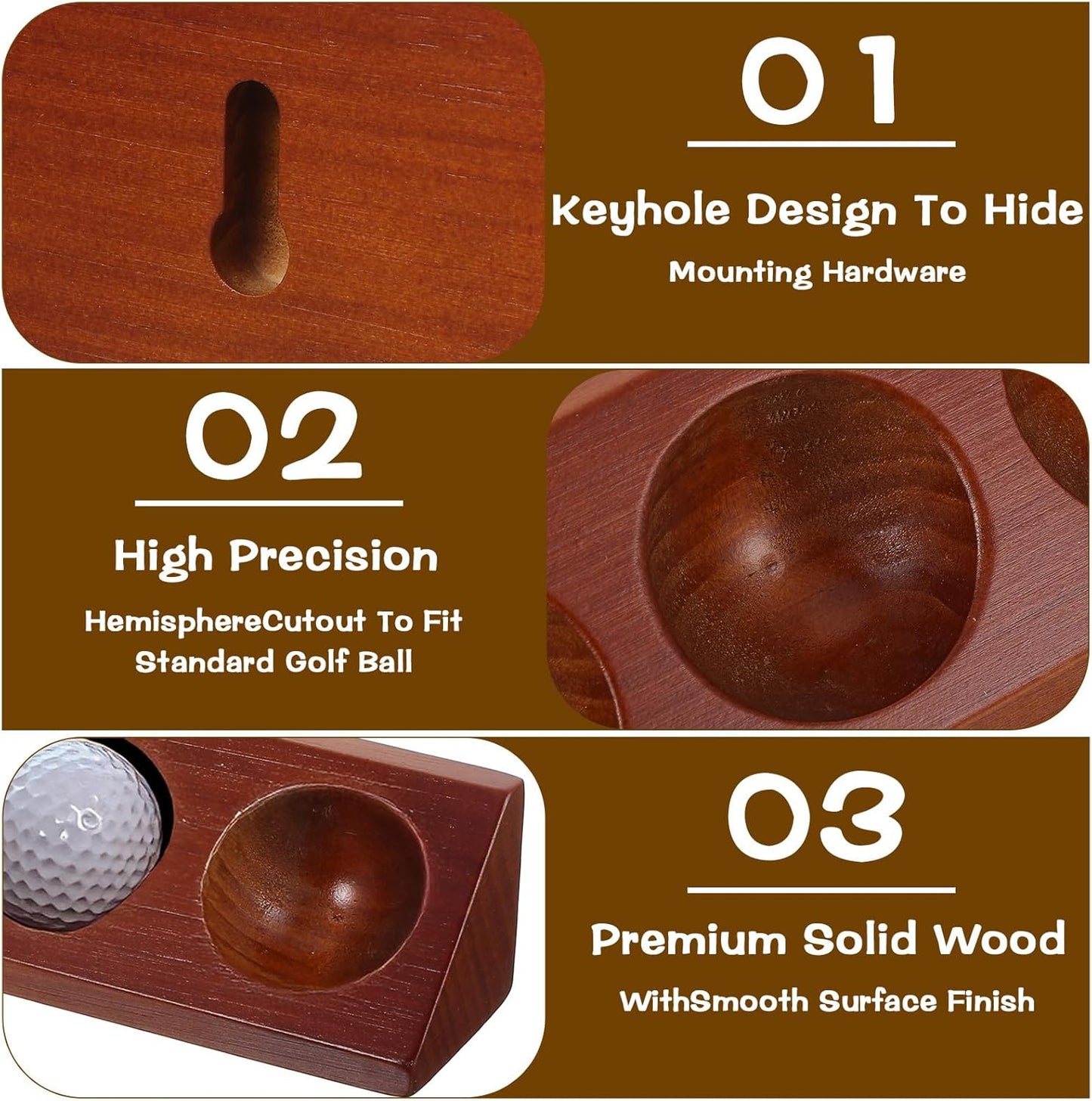 2 Pack Wooden Golf Ball Display Case 6 Standard Size Wall Mount Golf Ball Stand Holder Display for Collector Sport Memorabilia Accessories Gift