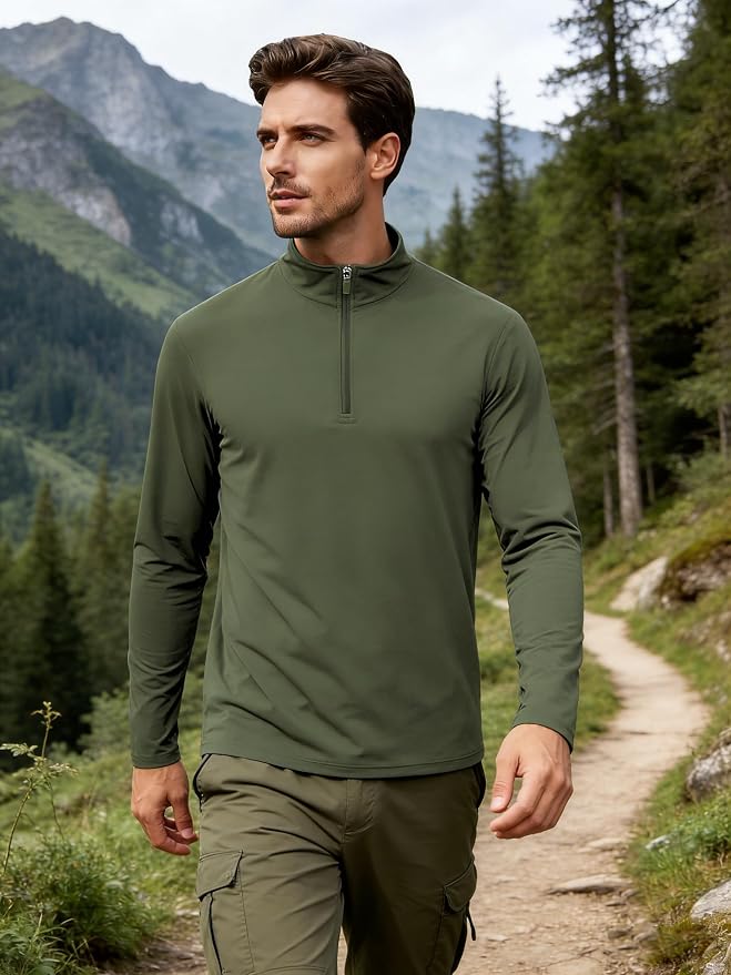 Mens Long Sleeve Shirts Quarter Zip Pullover UPF 50+ Sun Protection Wicking - Image 6
