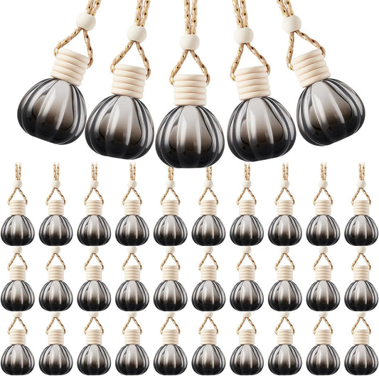 BBTO 50 Pcs Hanging Car Air Freshener Black Car Diffuser Bottles Empty Glass Perfume Bottle Freshener Diffuser Bottle Pendant for Essential Oil Fragrance Aromatherapy Bottles Ornament(Pumpkin)